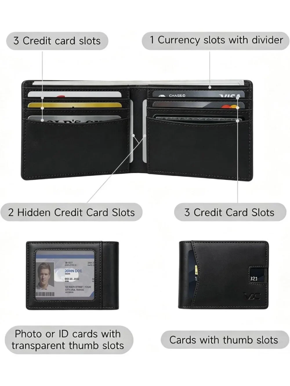 Slim Minimalist RFID Blocking Bifold Wallet for Men - Genuine Leather, ID